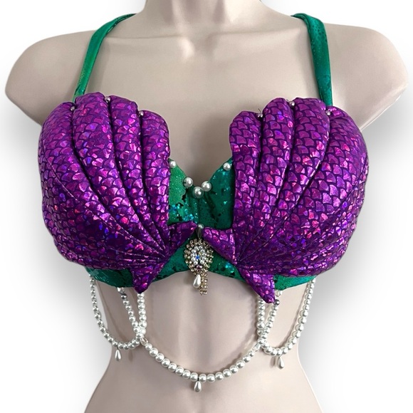 Little Mermaid Shell Bra Top Handmade Cosplay Halloween Glam Disney Party Medium - Picture 1 of 8